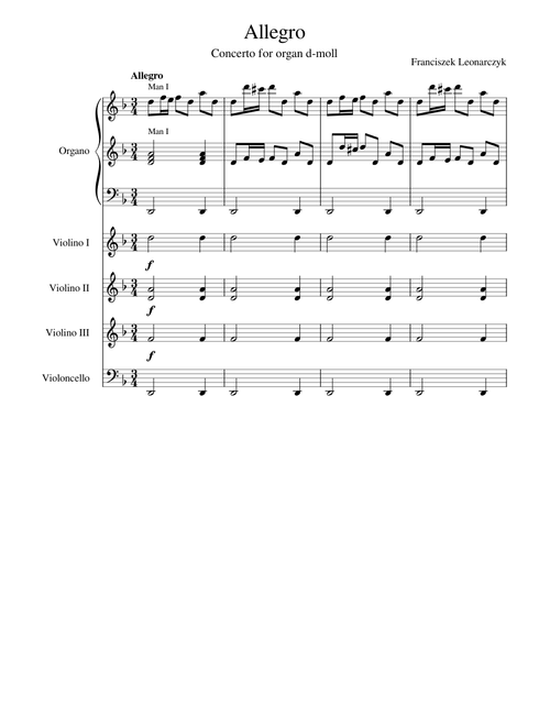 Allegro -  trzecia część koncertu d- moll na organ