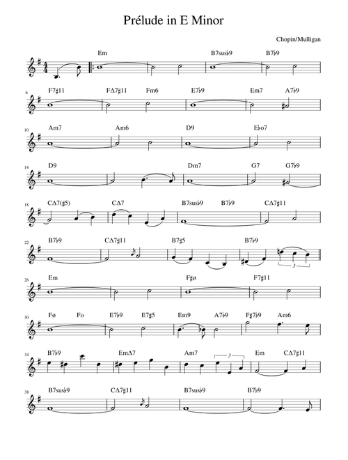 Prelude in E minor (Opus 28 no 4) - Jazz Lead Sheet (as played by Gerry Mulligan)