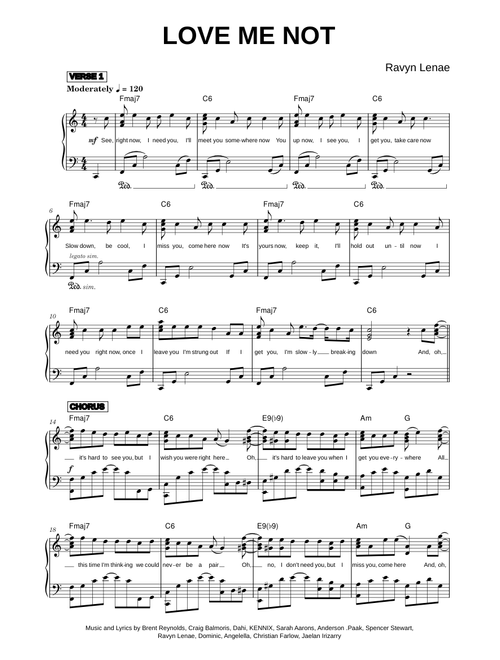 Love Me Not - Ravyn Lenae (Piano Solo) sheet music arranged by lord.arranger for Solo