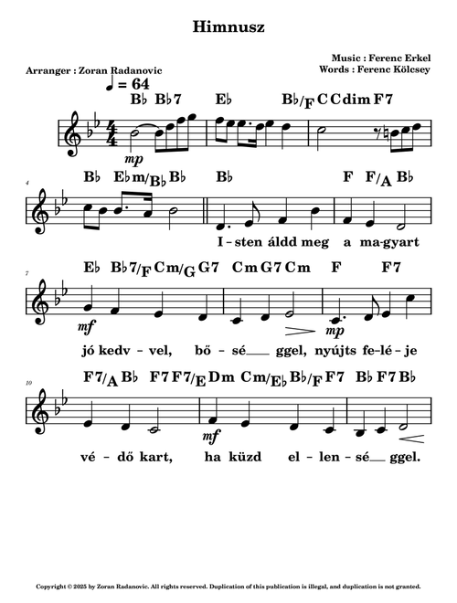 Himnusz - hungarian national anthem (Arr. Zoran Radanovic (ARTISJUS)) - Ferenc Erkel Ferenc Kölcsey (Lead Sheet - Fake Book)