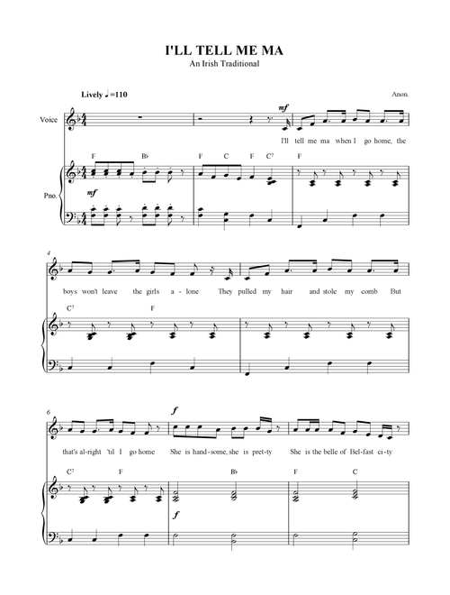 I'll Tell Me Ma (Arr. SCMusic) - Irish Traditional (Piano-Vocal-Guitar (Piano Accompaniment))