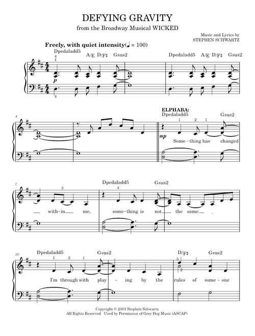 Defying Gravity (from Wicked) - Glee TV Series, Stephen Schwartz, Wicked Musical (Easy Piano)