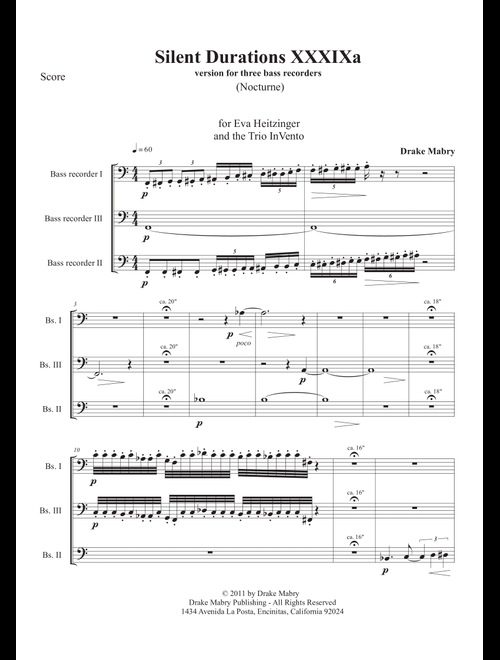 Silent Durations XXXIXa (3 bass recorder version) (a Zen experience) - Drake Mabry (Small Ensemble)