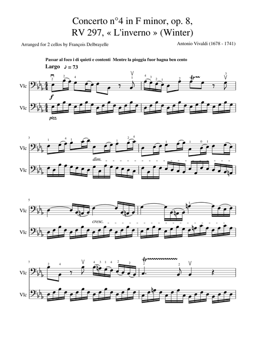 Concerto No. 4 in F minor, Op. 8, RV 297, "Winter" (L'inverno) – Antonio Vivaldi Concerto No. 4 in F minor, Op. 8, RV 297, "Winter" (L'inverno) (Largo) by Antonio Vivaldi