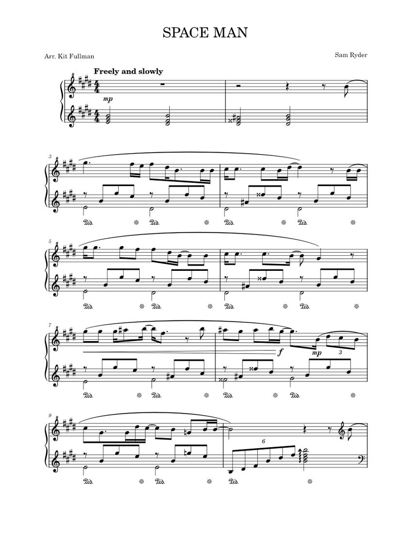 Spaceman Fitz Notes SPACE MAN – Sam Ryder Sheet Music for Piano (Solo) | MuseScore.com