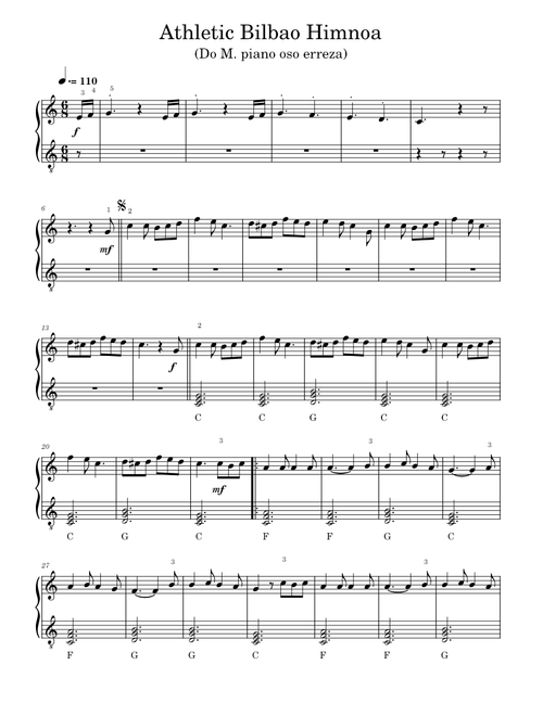 Athletic Bilbao Himnoa (piano akorde basikoak)