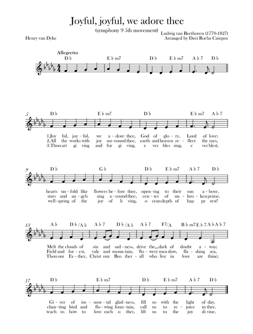 Joyful, joyful, we adore thee (symphony 9 5th movement) Beethoven (Arr. Davi Rocha Campos) (Lead Sheet - Fake Book)