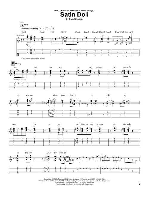 Satin Doll - Joe Pass, Johnny Mercer, Duke Ellington (Guitar Tab)