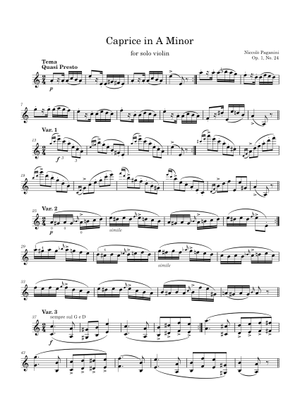 Paganini-Athilat: Caprice Op.1 No.14 Sheet Music for Piano (Solo