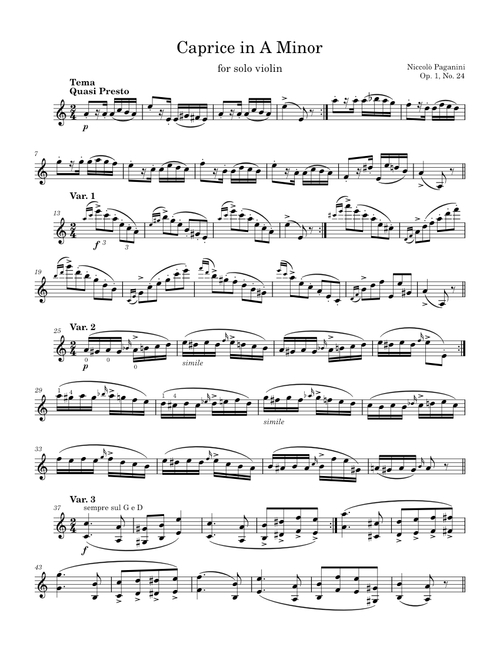 Solo Violin Caprice No. 24 in A Minor - N. Paganini, Op. 1, No. 24
