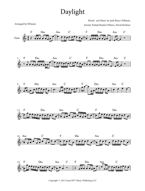 Daylight (Arr. BTmusic) - David Kushner (Flute Solo)