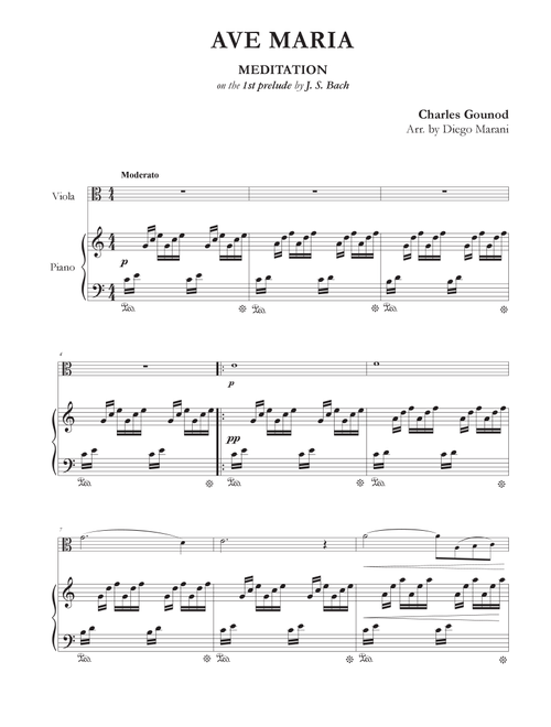 Ave Maria by Bach/Gounod for Viola and Piano (Arr. Diego Marani) - C Gounod, J S Bach (Viola and Piano)