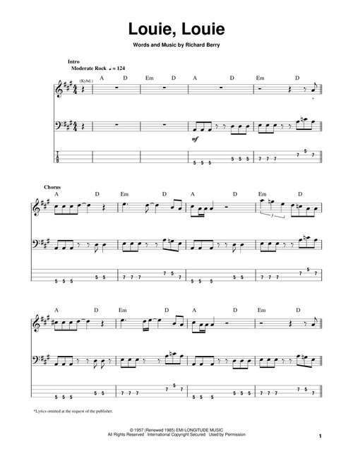Louie, Louie - The Kingsmen (Bass Tab)