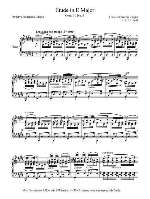 Étude Opus 10 No. 3 in E Major