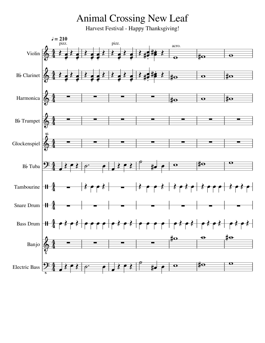 Harvest Festival - Animal Crossing (for your thanking and listening  pleasure only!) Sheet music for Tuba, Tambourine, Clarinet in b-flat,  Trumpet in b-flat & more instruments (Mixed Ensemble) 
