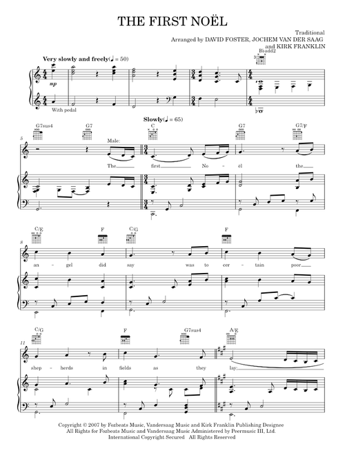 The First Noel - David Foster, Josh Groban, Kirk Franklin (Piano-Vocal-Guitar)