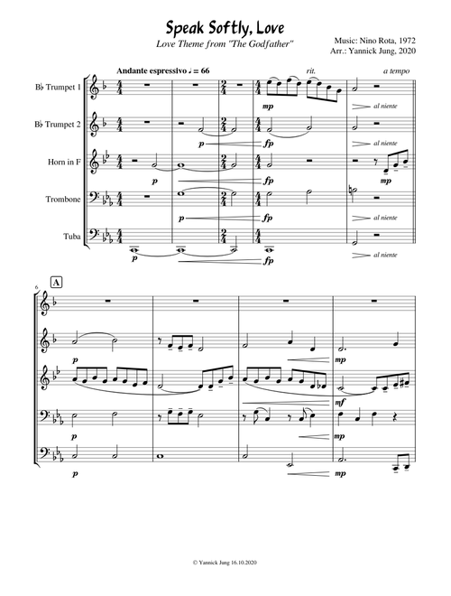 The Godfather Theme - Speak Softly, Love - Brass Quintet