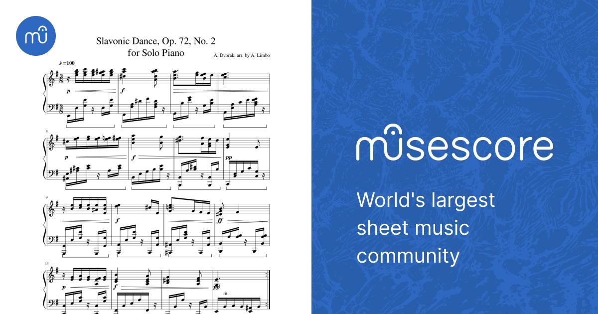 Slavonic Dance, Op. 72, No. 2 for Solo Piano Sheet music for