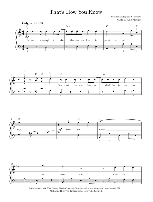 That's How You Know (from Enchanted) - Amy Adams, Enchanted Movie, Stephen Schwartz (Piano-Vocal-Guitar (Piano Accompaniment))