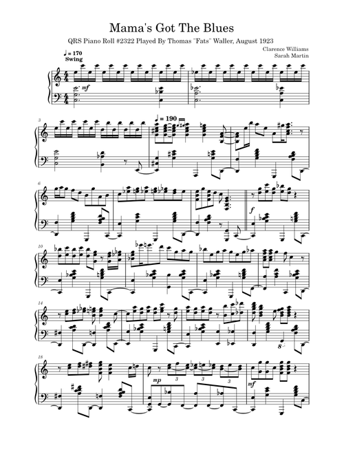 Mama's Got The Blues – Fats Waller Mama's Got The Blues – Fats Waller Piano Roll