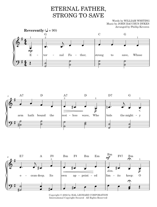 Eternal Father, Strong To Save - William Whiting (Easy Piano)