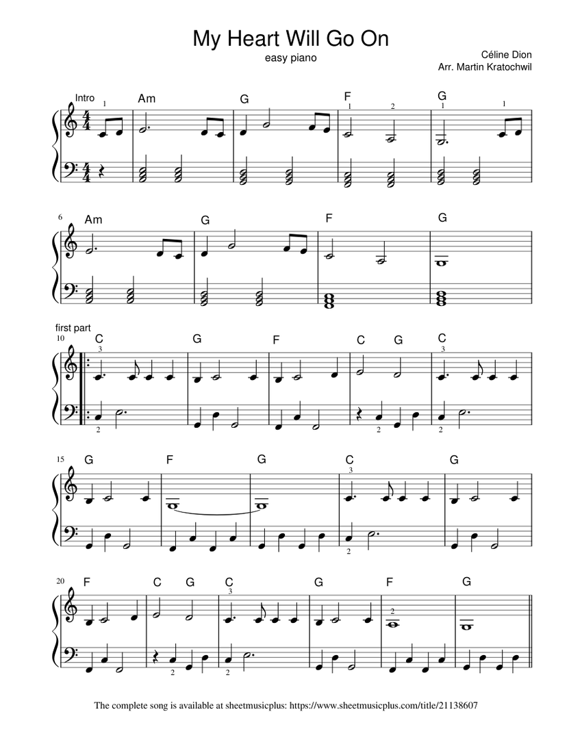 My heart will go on piano beginner top