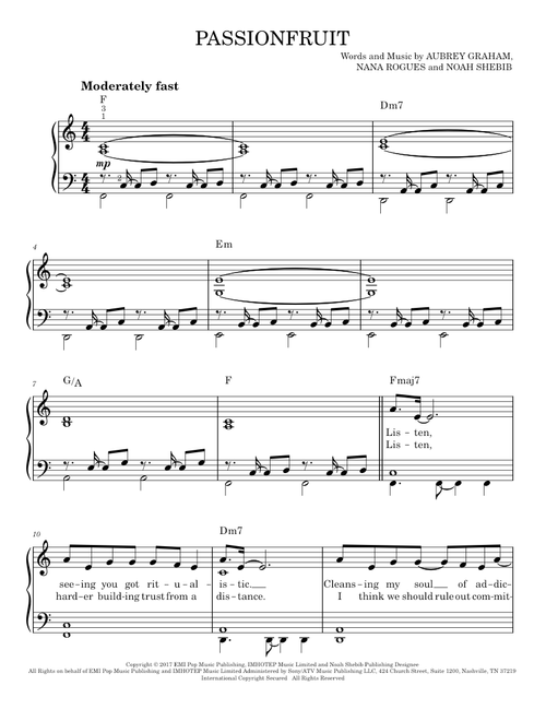 Passionfruit - Drake (Easy Piano)