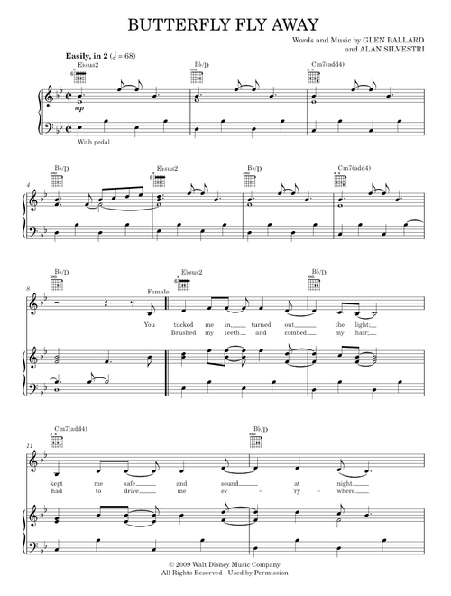 Butterfly Fly Away - Hannah Montana, Hannah Montana Movie, Miley Cyrus (Piano-Vocal-Guitar)