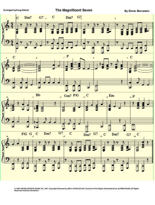 The Magnificent Seven (Arr. Doug Abbott) - Elmer Bernstein (Piano-Vocal-Guitar (Piano Accompaniment))