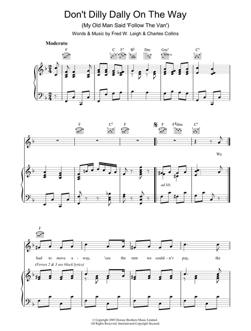 Don't Dilly Dally On The Way - Charles Collins, Fred W Leigh (Piano-Vocal-Guitar (Piano Accompaniment))