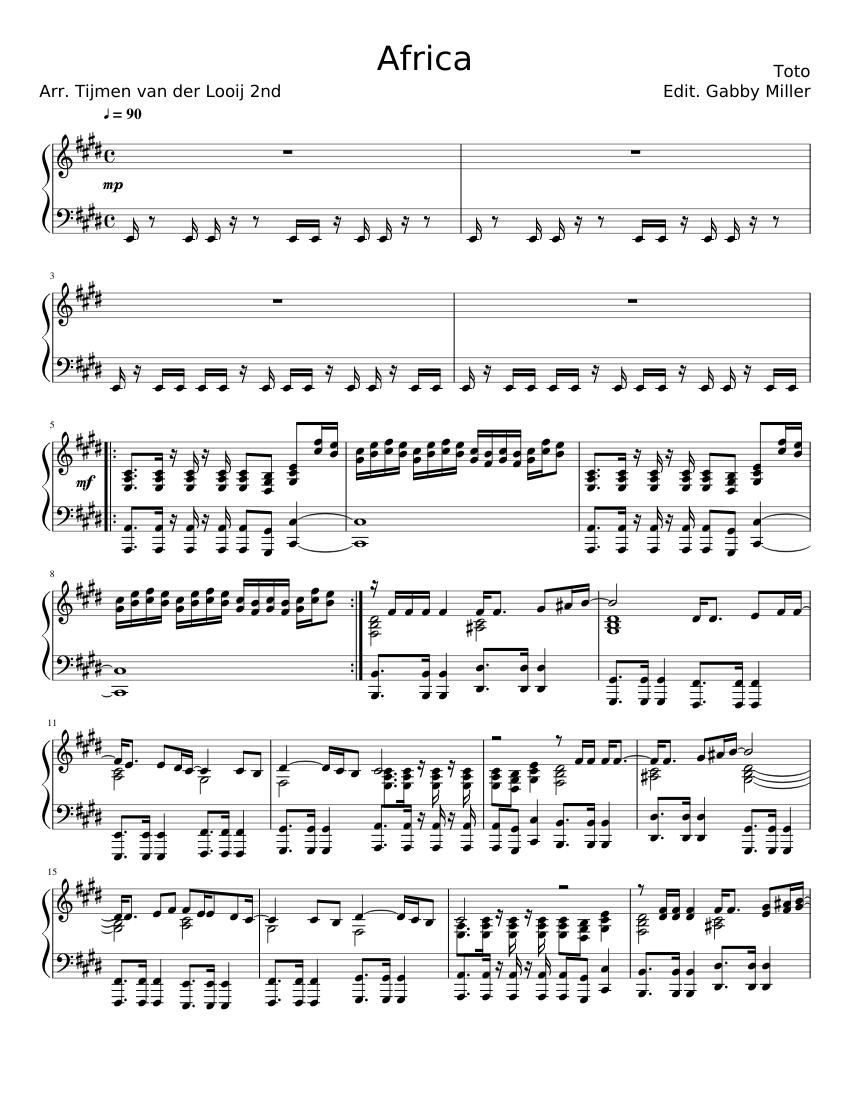 No esencial Sophie rigidez Toto - Africa Sheet music for Piano (Solo) | Musescore.com