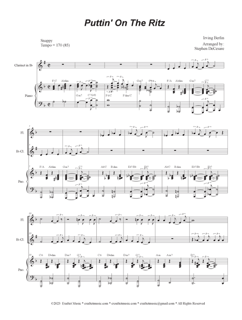Puttin' On The Ritz (Duet for Flute and Bb-Clarinet) (Arr. Stephen DeCesare) (Instrumental Duet and Piano)