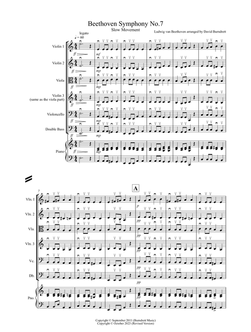 Beethoven – Symphony No. 7 (Slow Movement) – String Orchestra – Easy Extract (Arr. David Burndrett) - Ludwig Van Beethoven (String Ensemble)