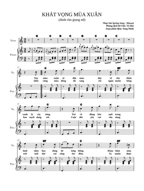 Khát Vọng Mùa Xuân - Spring Song - Mozart (for female voice)