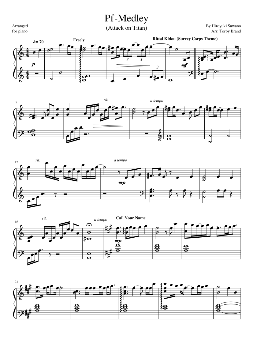 Pf-Medley - Attack on Titan Piano Medley | 進撃の巨人 Sheet music for Piano  (Solo) 