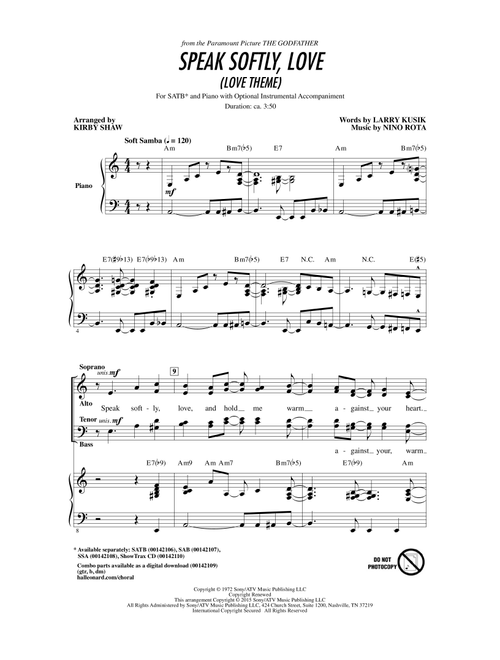 Speak Softly, Love (Love Theme) (Arr. Kirby Shaw) - Nino Rota, Larry Kusik, Andy Williams (Choral, SATB)