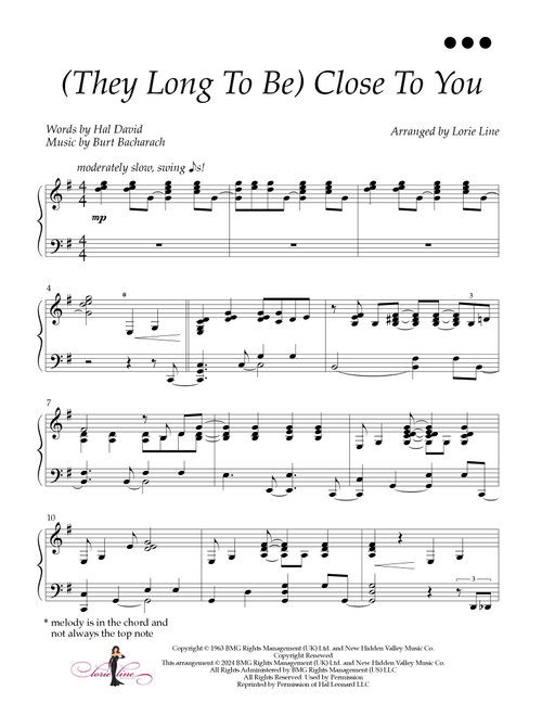 (They Long To Be) Close To You (Arr. Lorie Line) - The Carpenters (Piano Solo)