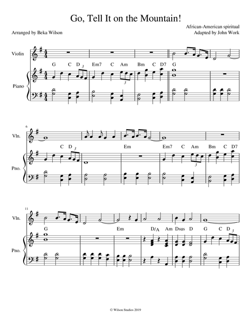 Go Tell It on the Mountain!--violin solo (Arr. Beka Wilson) - African-American Spiritual (Violin and Piano)
