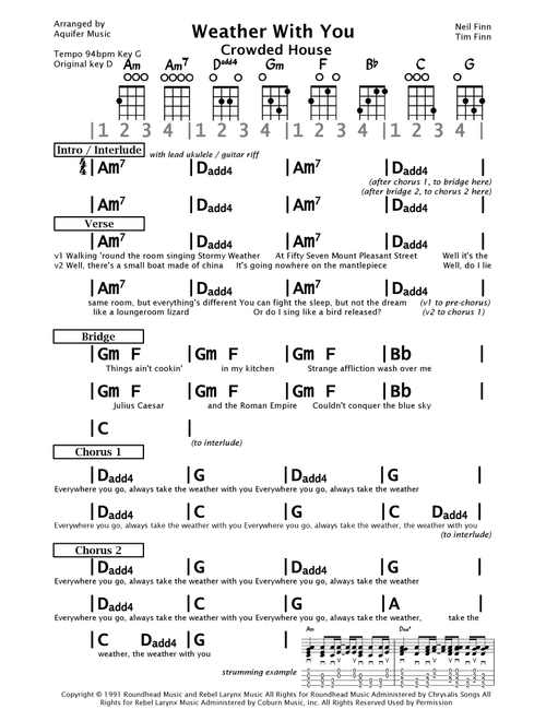 Weather With You (Arr. Aquifer Music) - Crowded House (Ukulele Chords-Lyrics)
