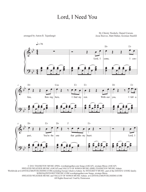 Lord, I Need You (Arr. Anton R. Tajanlangit) - Passion (Piano Vocal)