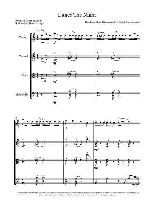Dance The Night (Arr. Sybil Shanahan, Beaux Strings) - Dua Lipa (String Ensemble)