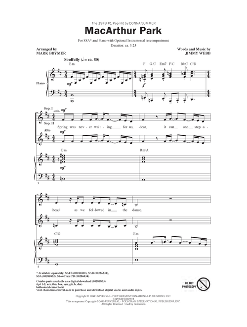 MacArthur Park (arr. Mark Brymer) - Donna Summer, Richard Harris (Choral, SSA)