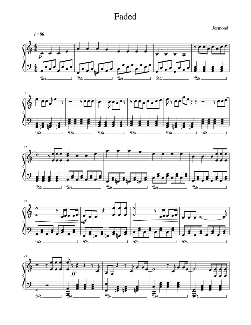 Faded easy piano discount