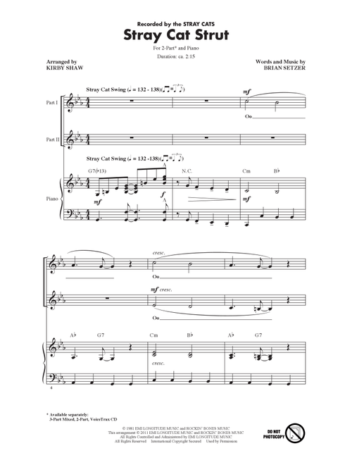 Stray Cat Strut (arr. Kirby Shaw) - Stray Cats (Choral, 2-Part)