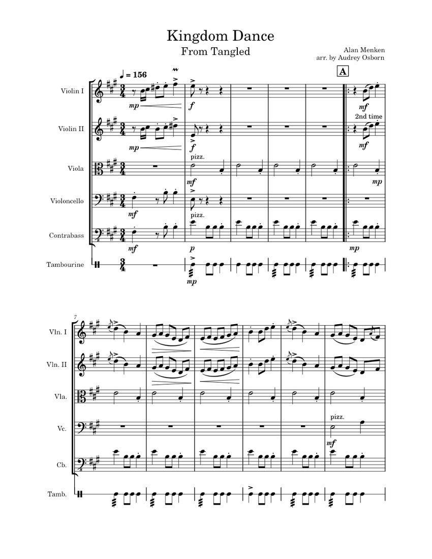 Kingdom Dance TANGLED Sheet music for Tambourine, Contrabass, Violin