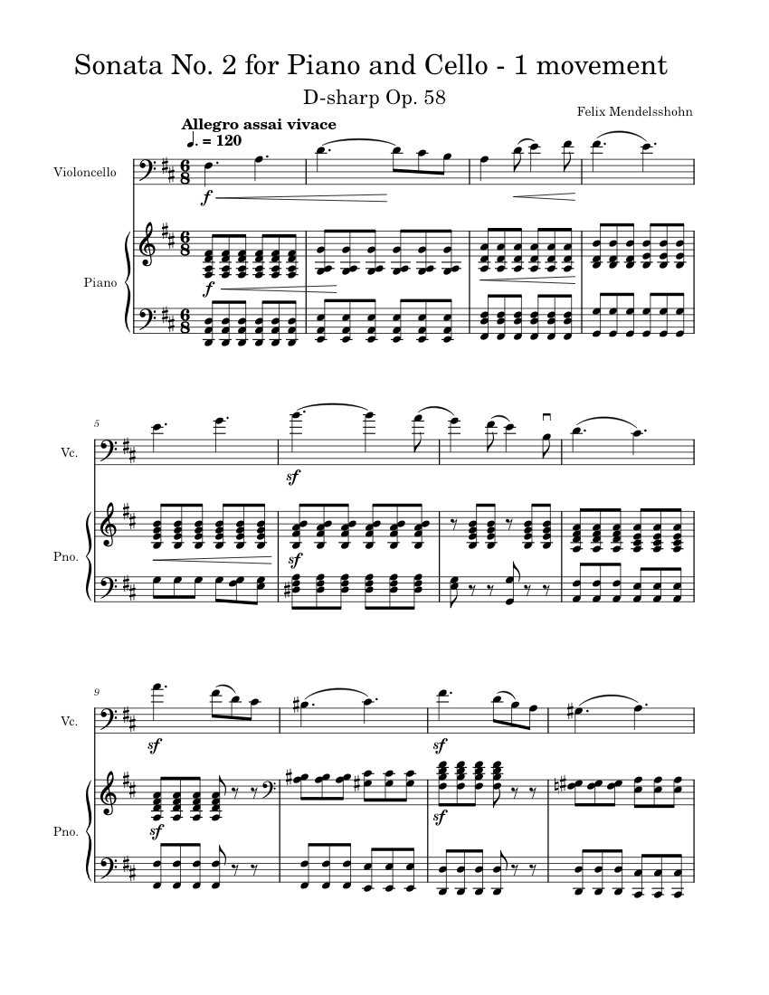 Cello Sonata No 2, Op. 58 – Felix Mendelssohn Mendelssohn