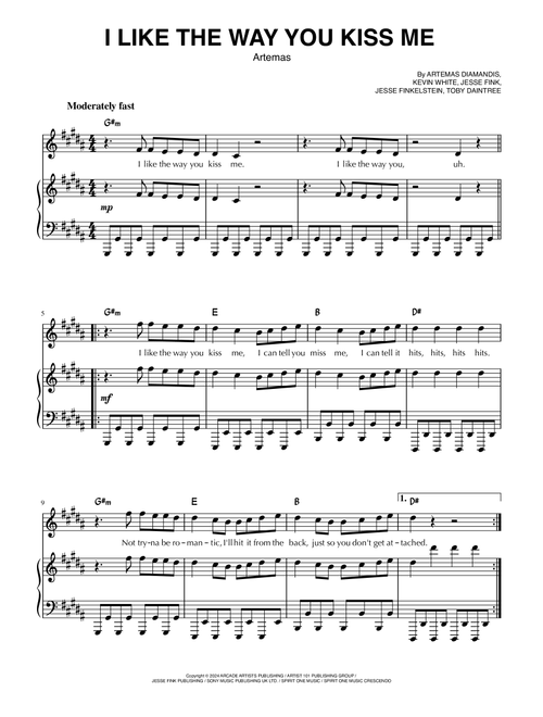 I Like The Way You Kiss Me (Arr. Mario Stallbaumer) - Artemas (Piano-Vocal-Guitar (Piano Accompaniment))