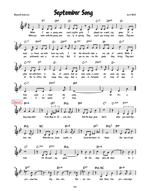 September Song (Lead sheet with lyrics and verse )