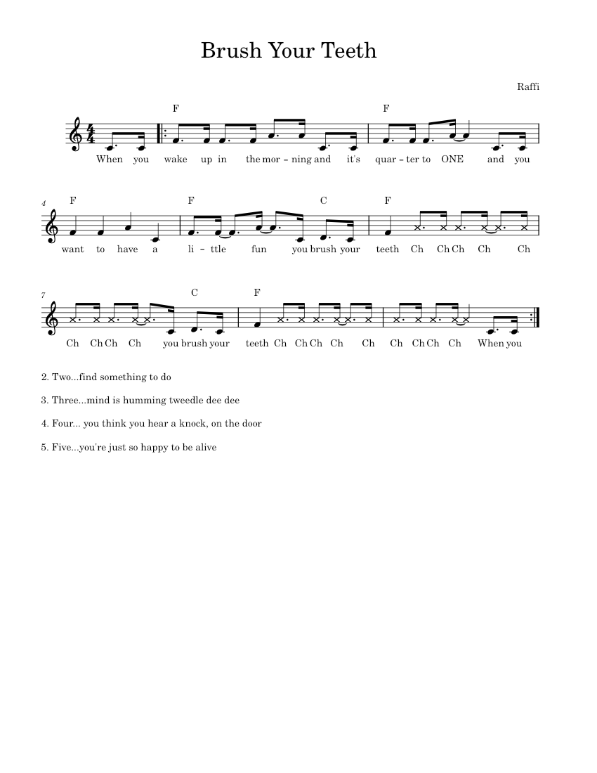 Brush Your Teeth Raffi Sheet music for Piano (Solo)