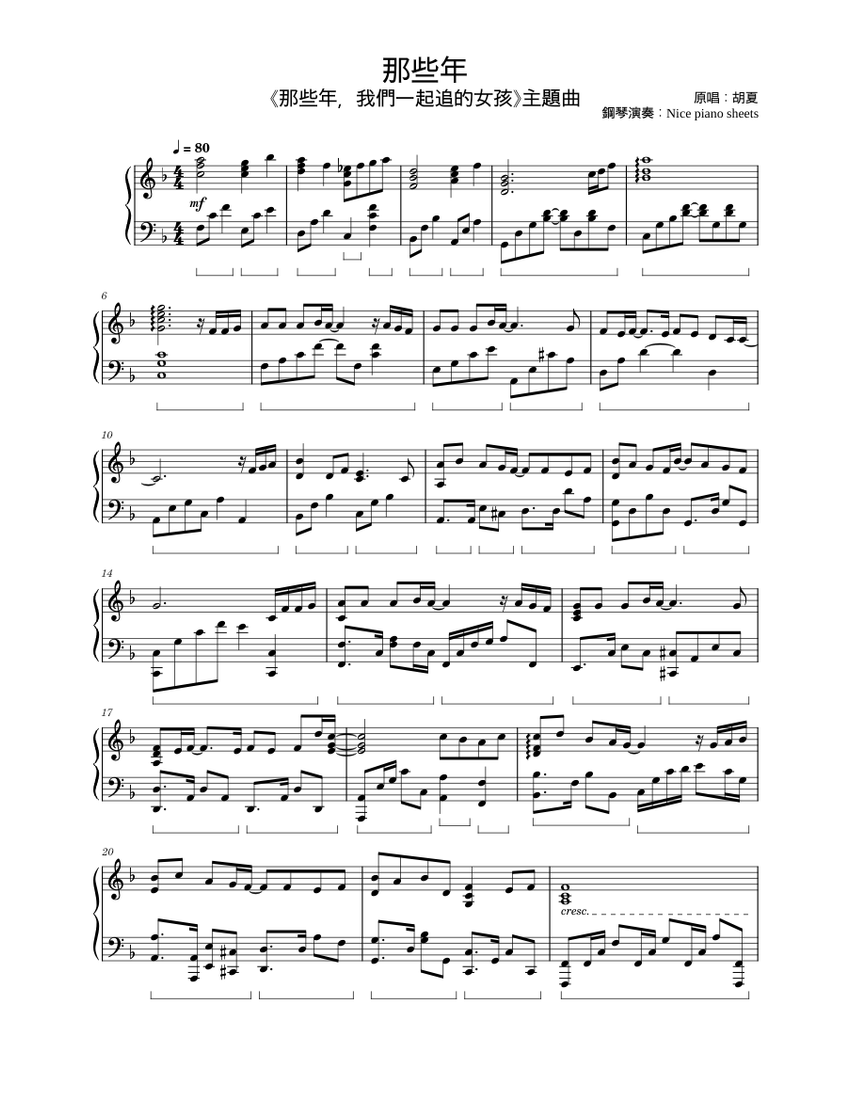 那些年– 胡夏(鋼琴完整版) Sheet Music for Piano (Solo) | MuseScore.com